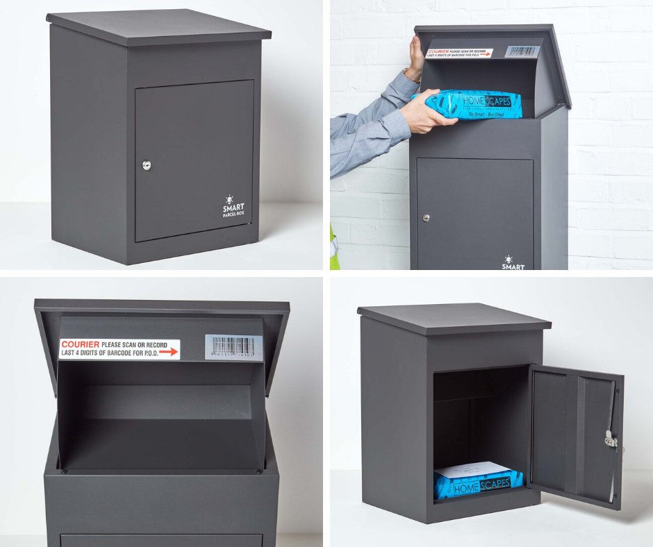 Smart Parcel Box grauer Wandbriefkasten für Pakete, Paketbox mit Barcode