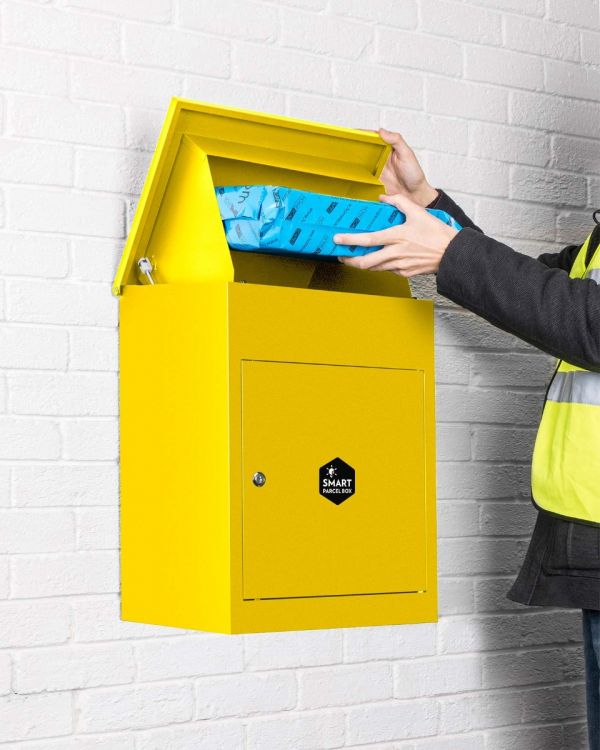 Gelber Smart Parcel Box Wandbriefkasten mit Paketbox